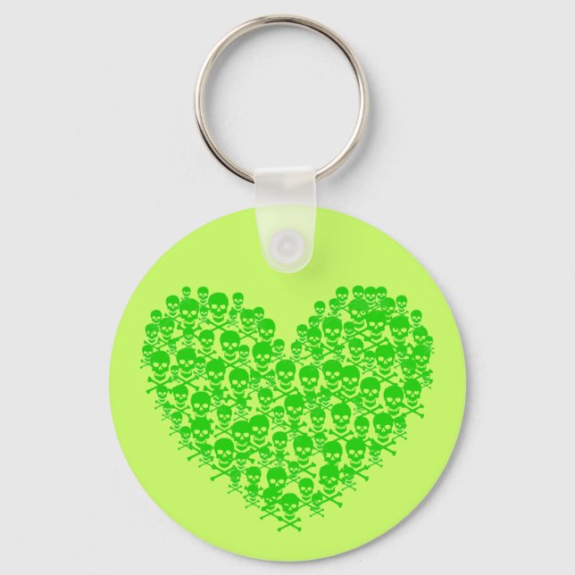 Green Skull Heart Key Ring (Front)