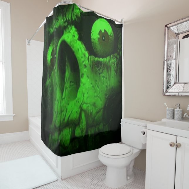 Green Skull Shower Curtain (In Situ)