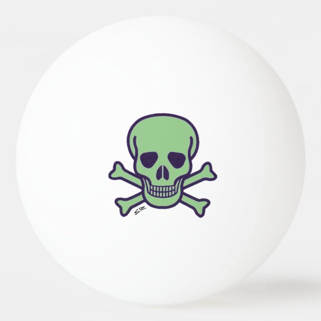 Green Skull white 1 star ping pong ball (Front)
