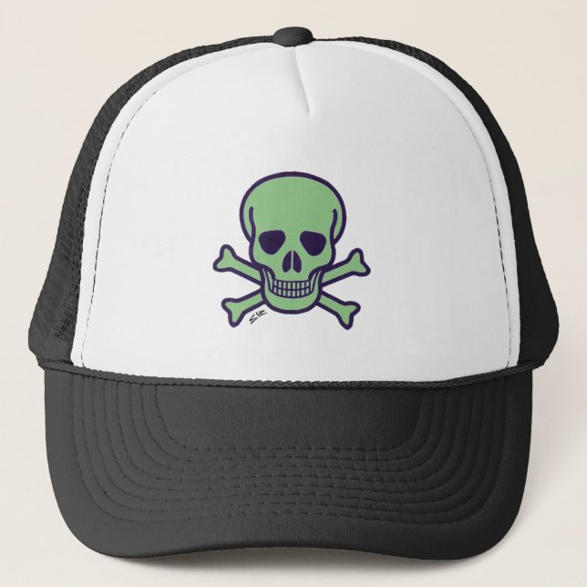 Green Skull white and black foam trucker hat (Front)