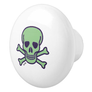 Green Skull white ceramic knob