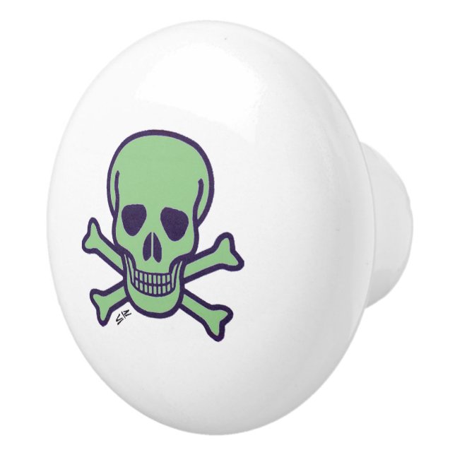 Green Skull white ceramic knob (Right)