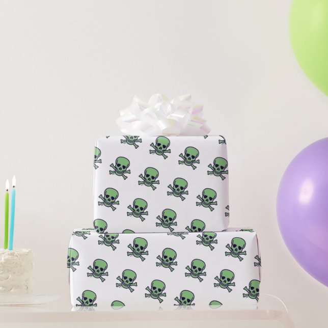 Green Skull white glossy wrapping paper (Party Gifts)
