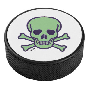 Green Skull white hockey puck