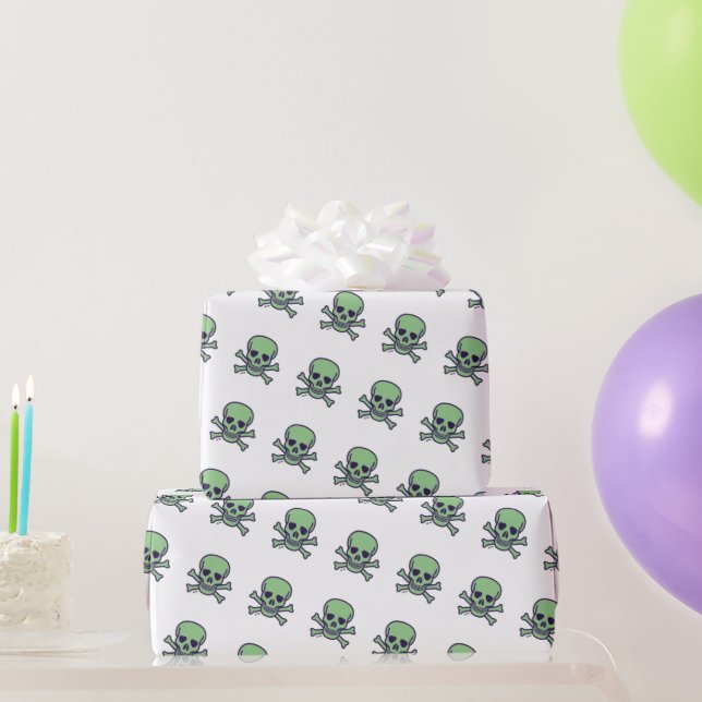 Green Skull white matte wrapping paper (Party Gifts)