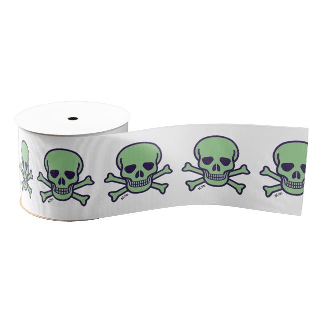 Green Skull white ribbon spool Grosgrain Ribbon (Spool)