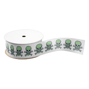 Green Skull white ribbon spool Grosgrain Ribbon