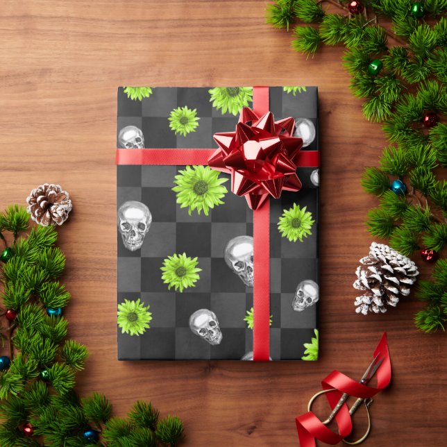 Green Skulls and Sunflower Series Design 10  Wrapping Paper (Holiday Gift)