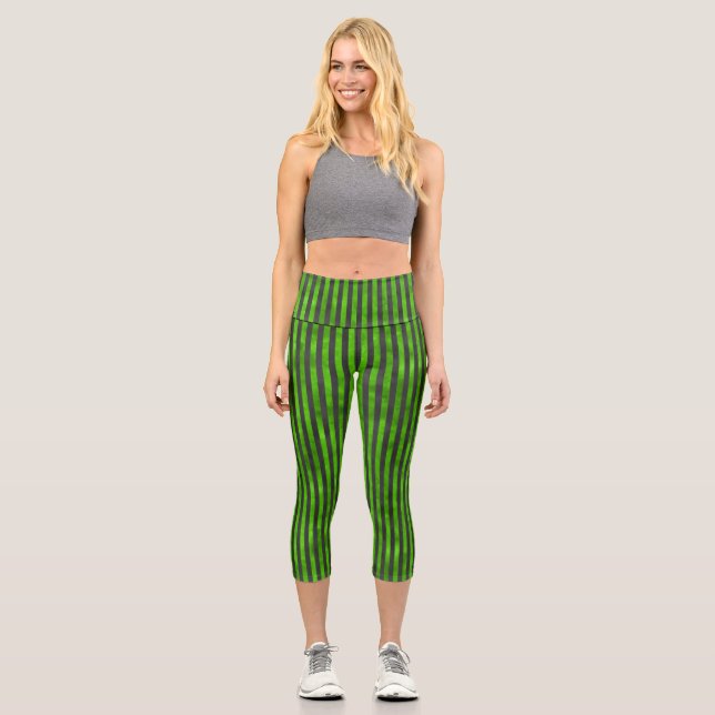 Green Skulls and Sunflower Series Design 11 Capri Leggings (Front)