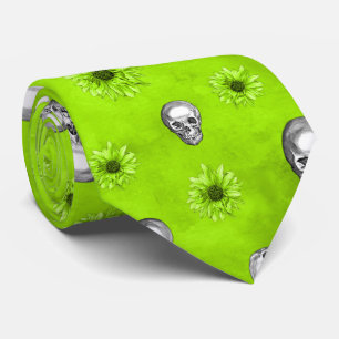 Green Skulls and Sunflower Series Design 1  Tie
