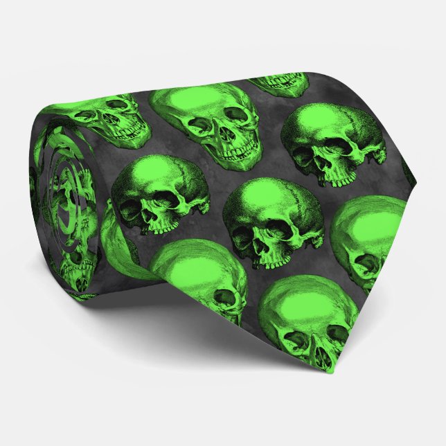 Green Skulls and Sunflower Series Design 2 Tie (Rolled)