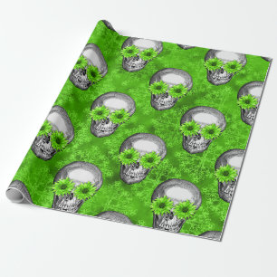 Green Skulls and Sunflower Series Design 3 Wrapping Paper