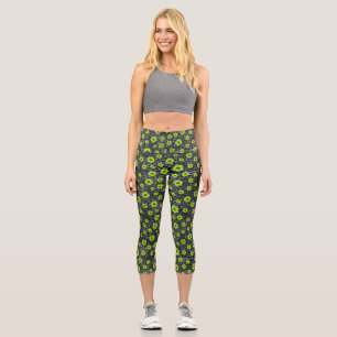 Green Skulls and Sunflower Series Design 7 Capri Leggings