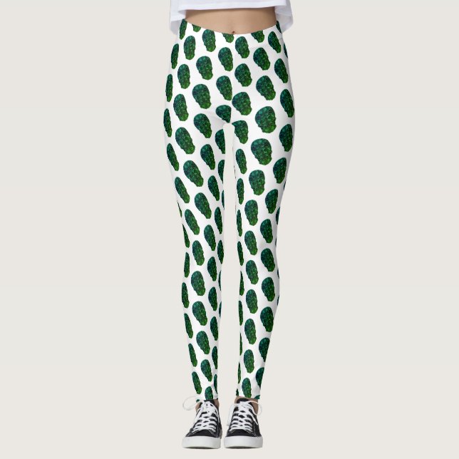 Green Skulls pattern Custom Leggings (Front)