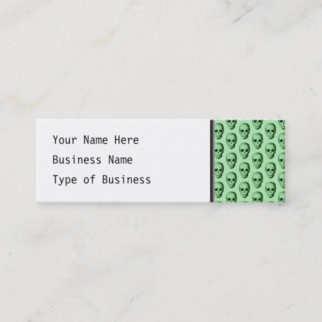 Green Skulls Pattern. Mini Business Card (Front)