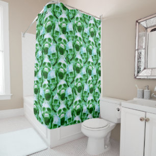 Green Skulls Shower Curtain