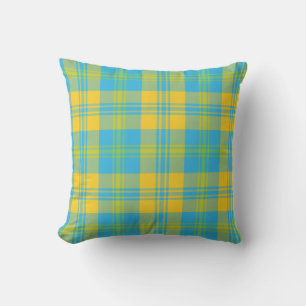 Green, Sky Blue, Yellow Plaid Pattern Cushion