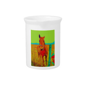 Green sky , red bow Horse : add name Pitcher