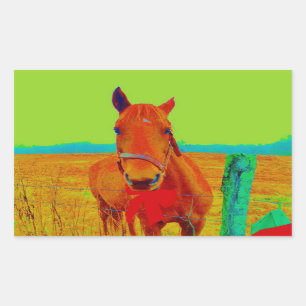 Green sky , red bow Horse : add name Rectangular Sticker