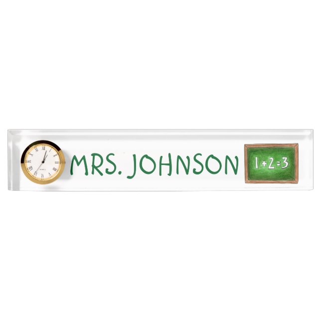 Green Slate Chalkboard School Math Teacher Nameplate (Front)