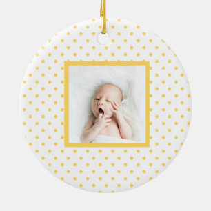 Green Sleepy Baby Dino   Yellow Polka Dot Modern Ceramic Tree Decoration