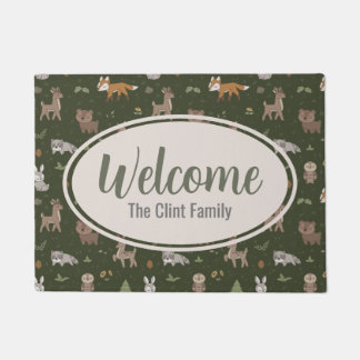 Green Sleepy Little Woodland Critters Doormat