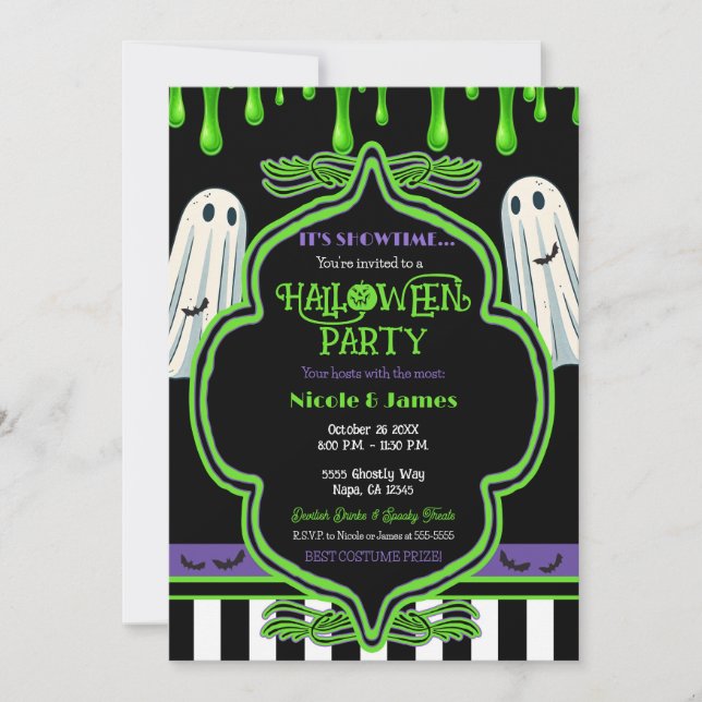 Green Slime Halloween Ghost Costume Party  Invitation (Front)
