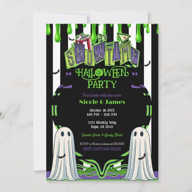 Green Slime Halloween Ghost Costume Party  Invitation (Front)