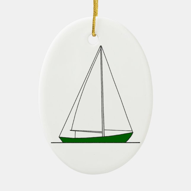 Green Sloop Sailboat Ceramic Tree Decoration (Front)