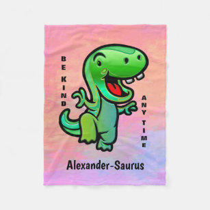 Green Smiling Dinosaur Be Kind Child Personalise Fleece Blanket