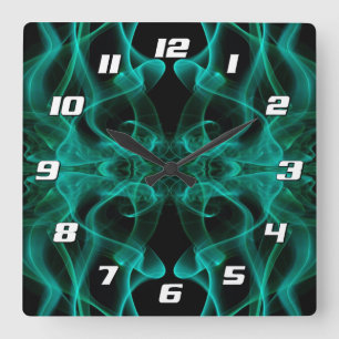 Green Smoke Symmetrical Minimalist Black Square Wall Clock