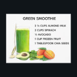 Green Smoothie Recipe Healthy Nutrition Vegan Postcard<br><div class="desc">This design was created through digital art. It may be personalised by clicking the customise button and changing the background colour, adding a name, initials or your favourite words. Contact me at colorflowcreations@gmail.com if you with to have this design on another product. Purchase my original abstract acrylic painting for sale...</div>