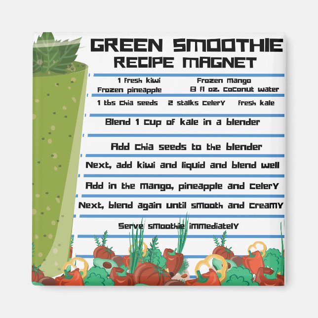 Green Smoothie Recipe Refrigerator Magnet  (Front)