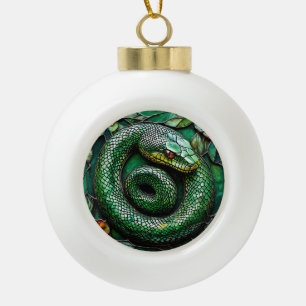 Green Snake Ceramic Ball Christmas Ornament