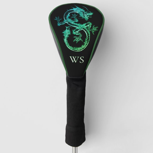 Green Snake Dragon Design | Luxury Golf Head Cover (Front)