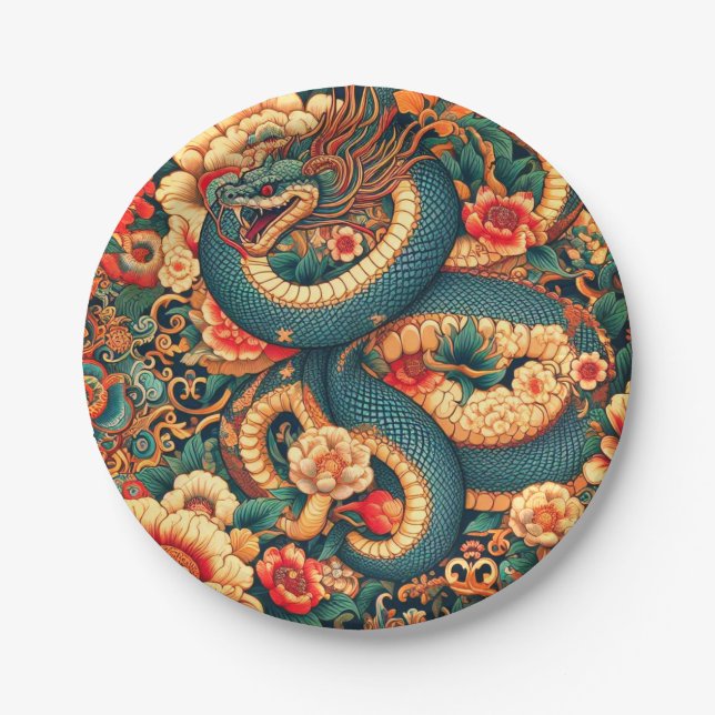 Green snake flowers paper plate (Front)