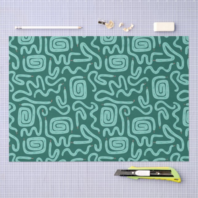 Green Snake Geometrical Pattern Tissue Paper (Craft)