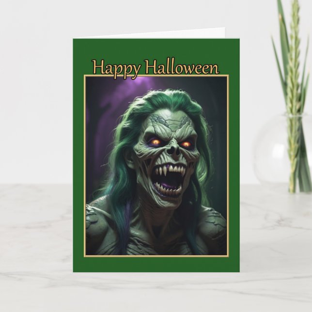 Green Snake Monster Halloween Card (Front)