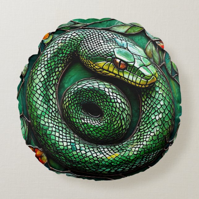 Green Snake Round Cushion (Front)