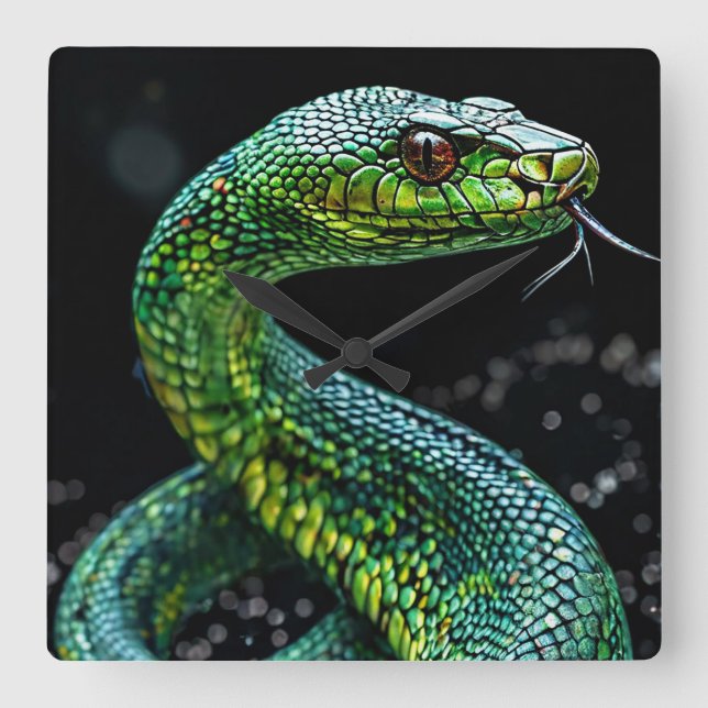Green snake square wall clock (Front)