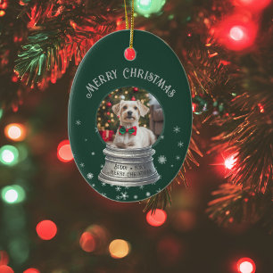 Green Snow Globe Snowflake Photo Ceramic Tree Decoration