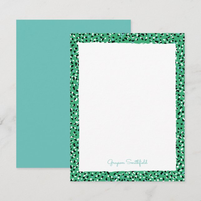 Green Snow Leopard Print Personal Stationery Card (Front/Back)