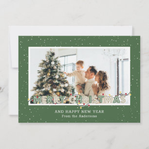 Green Snow Lights Photo Christmas Cards