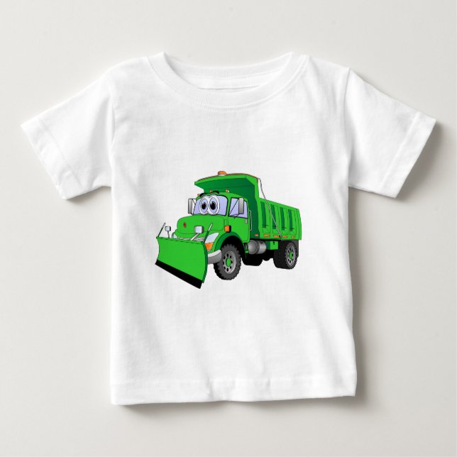 Green Snow Plough Cartoon Baby T-Shirt (Front)