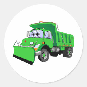 Green Snow Plough Cartoon Classic Round Sticker