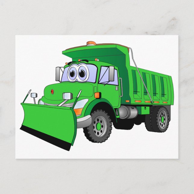 Green Snow Plough Cartoon Postcard (Front)