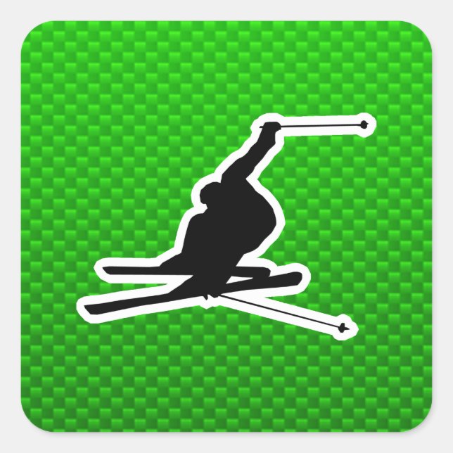Green Snow Skiing Square Sticker (Front)