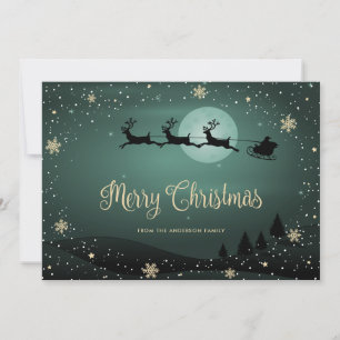 Green Snow Snowflakes Merry Christmas Holiday Card
