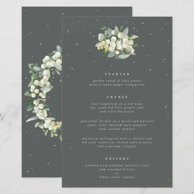 Green Snowberry+Eucalyptus 3 Course Wedding Menu (Front/Back)