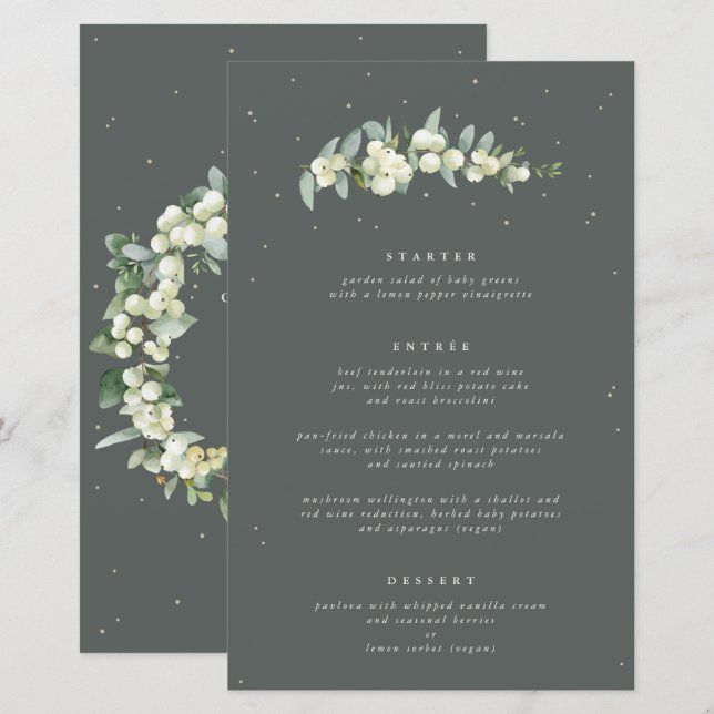 Green Snowberry+Eucalyptus 3 Course Wedding Menu (Front/Back)